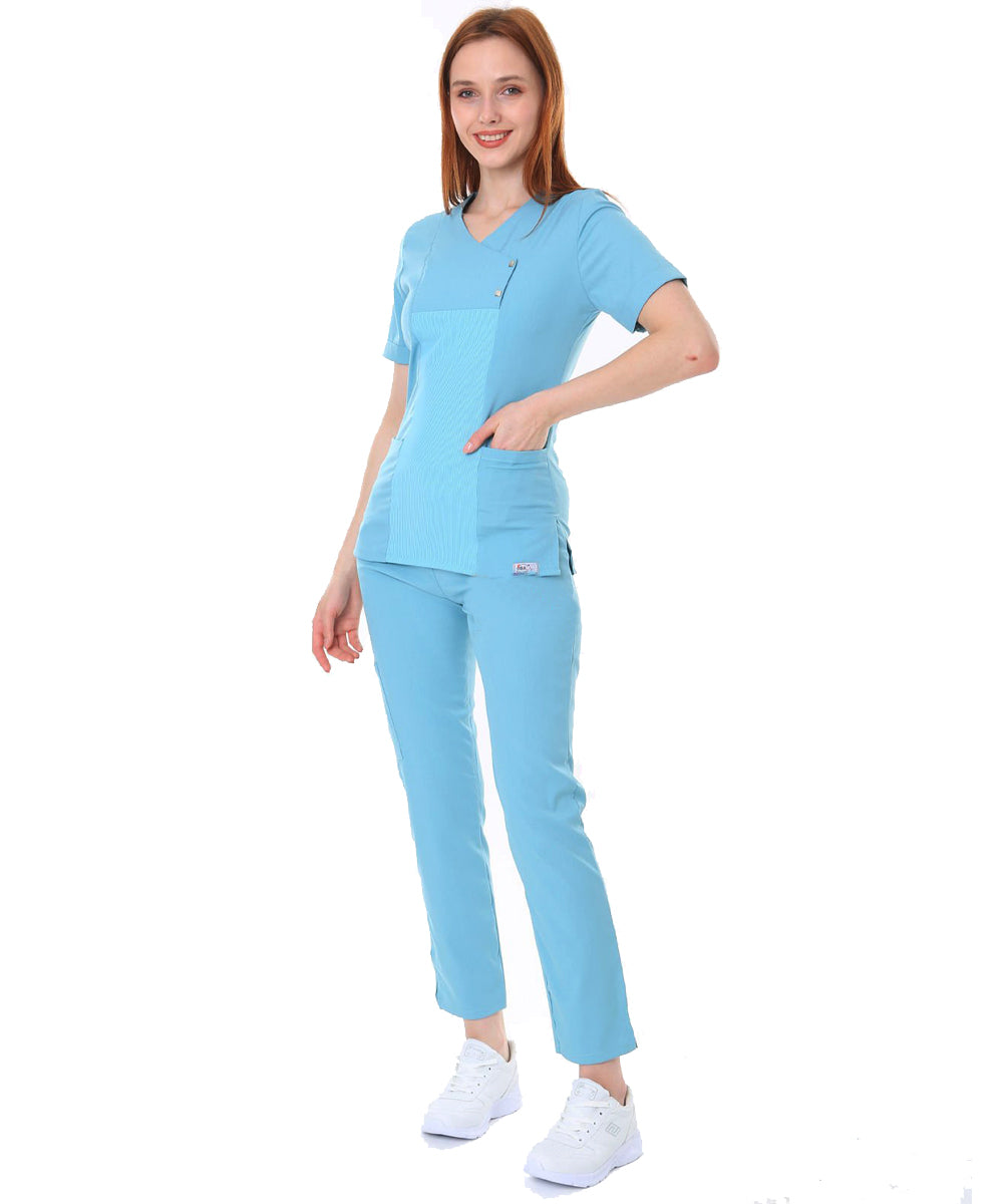 I-modern Çıtçıtlı Likralı Takım (ribanalı) Doktor/Hemşire Forması