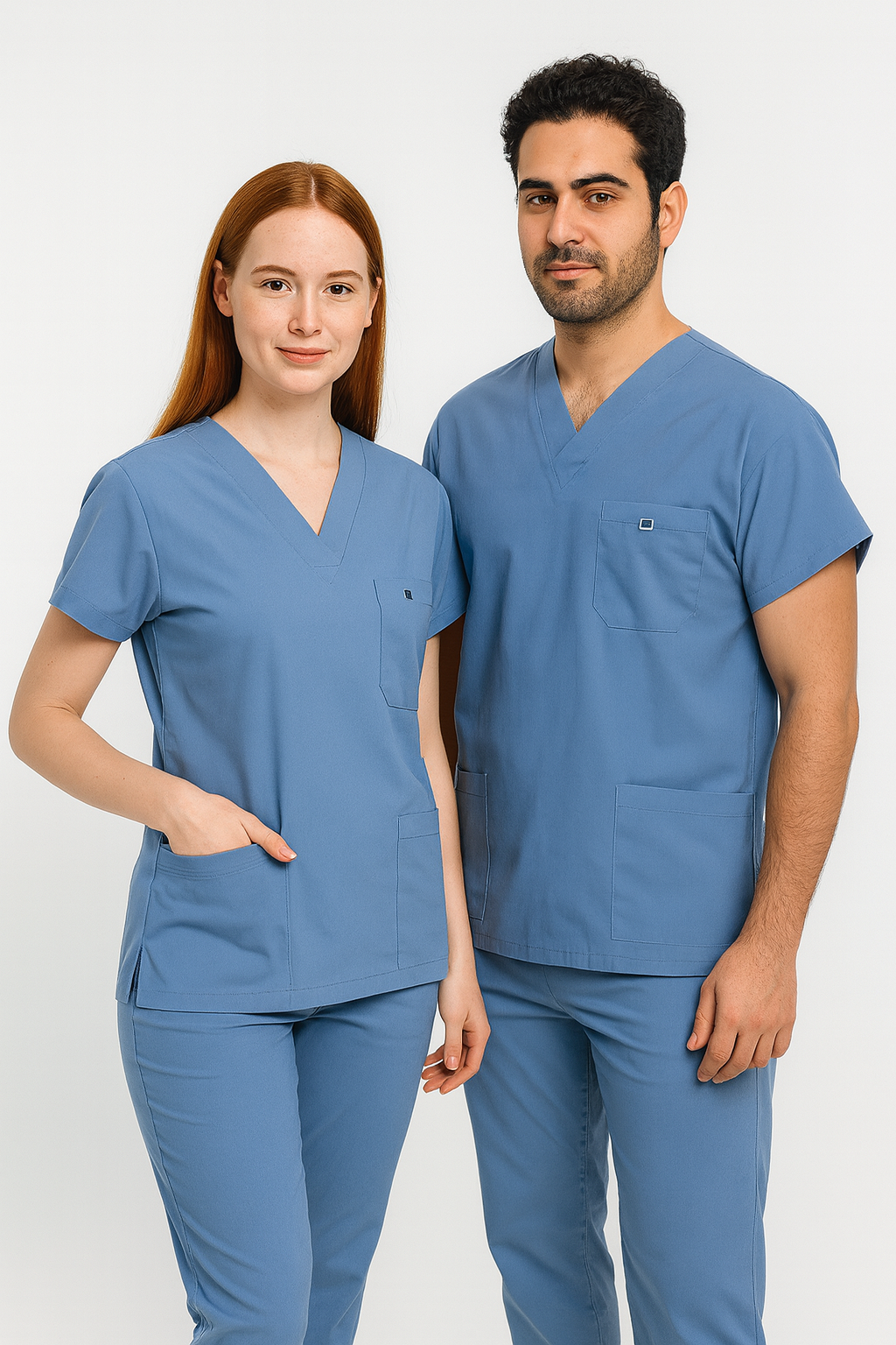Unisex V Yaka Likralı Doktor Hemşire Scrubs