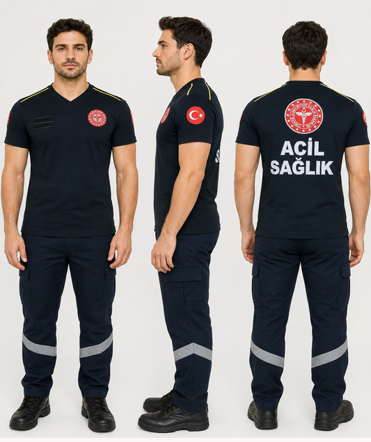 Yeni 112 Lacivert Penye Koton V Yaka T-Shirt