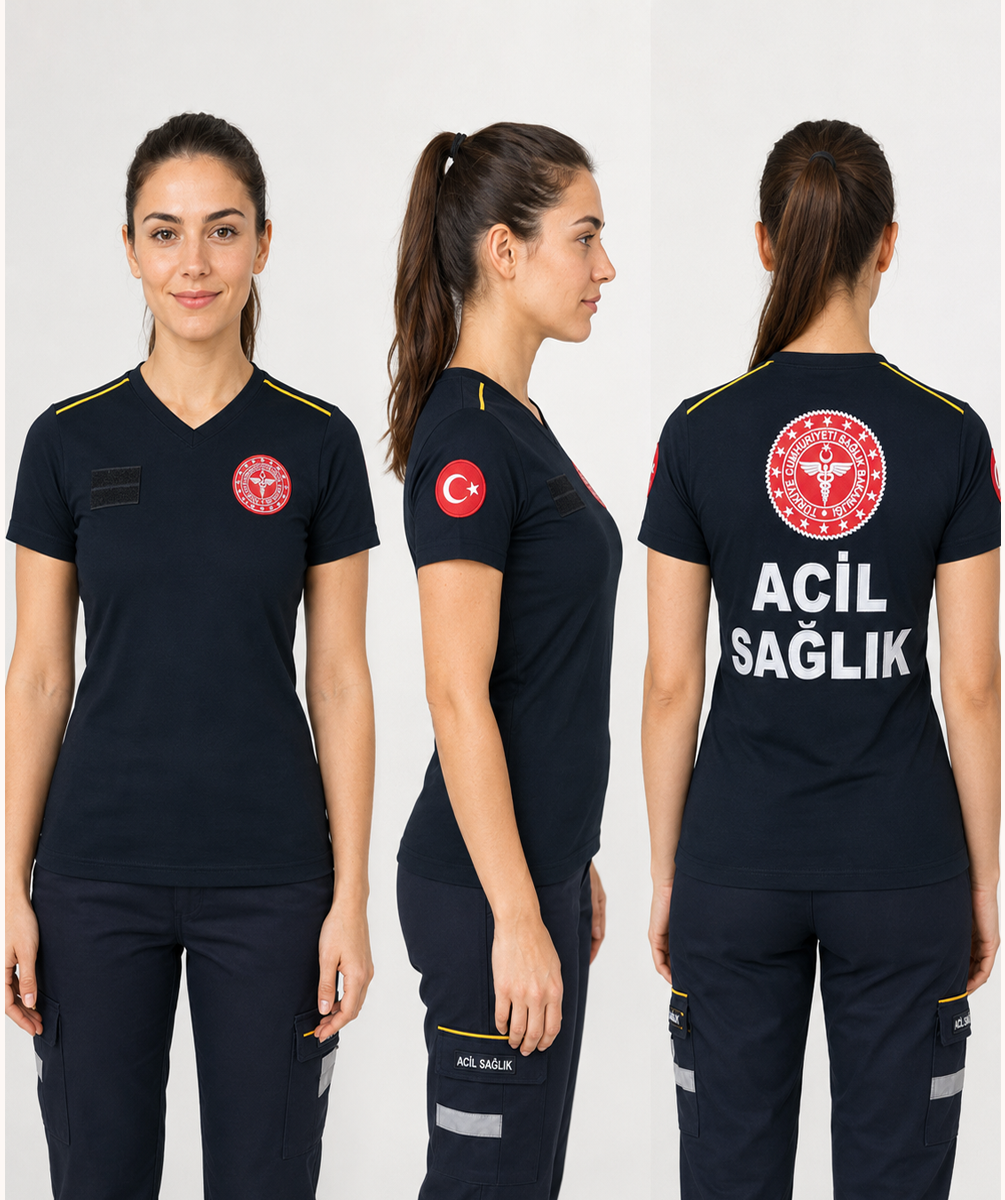 Yeni 112 Lacivert Penye Koton V Yaka T-Shirt