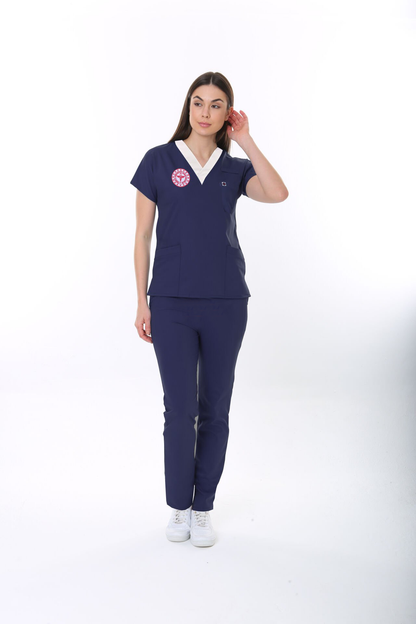 ARMALI SORUMLU HEMŞİRE FORMASI LİKRALI SCRUBS TAKIM (PATRIOT BLUE)