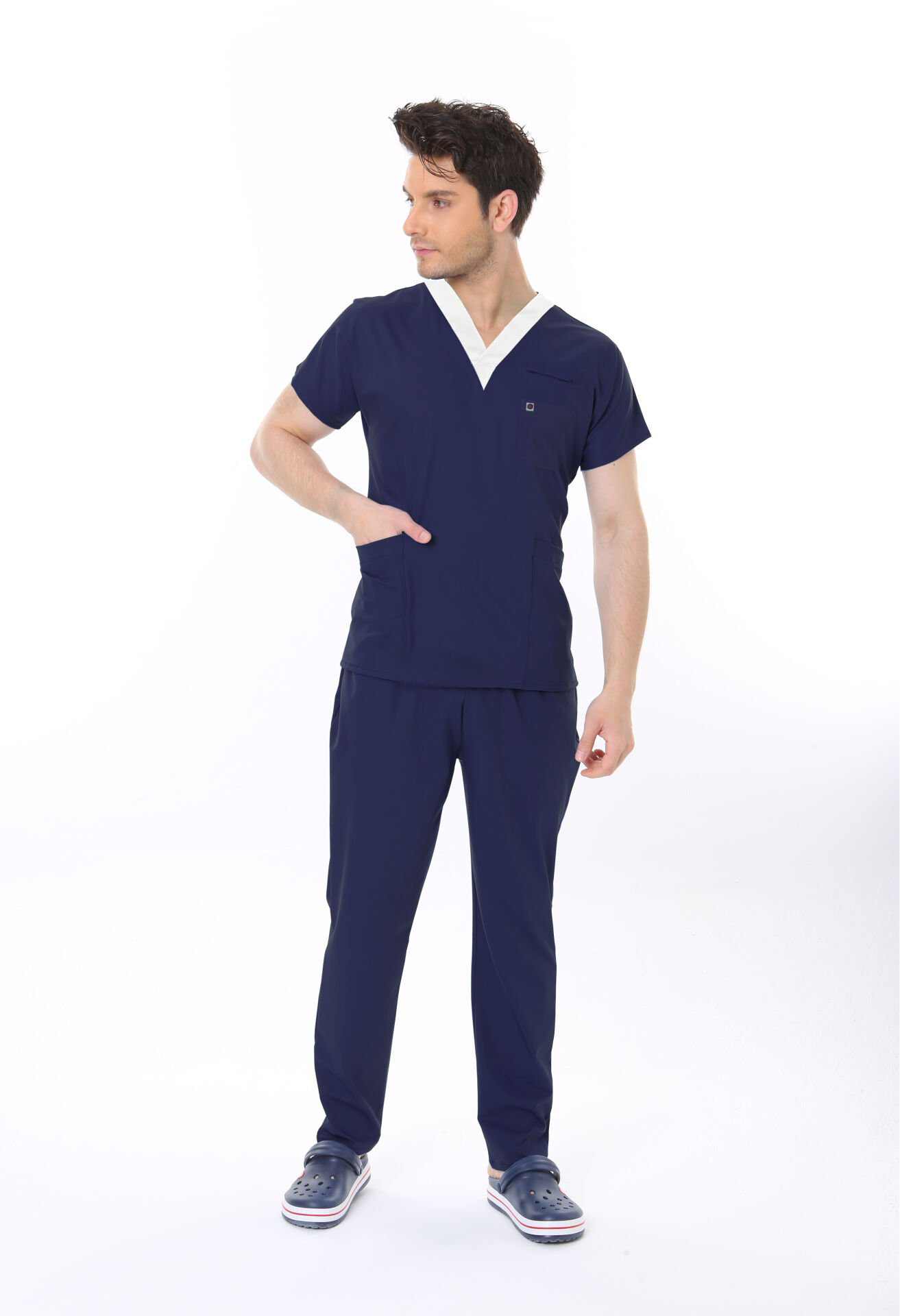 ARMASIZ SORUMLU HEMŞİRE FORMASI LİKRALI SCRUBS TAKIM (PATRIOT BLUE)