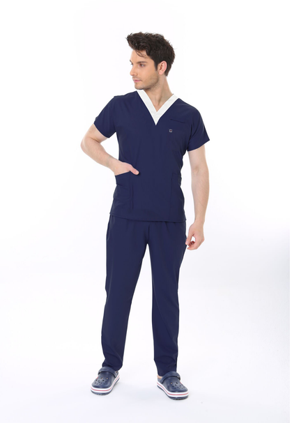 ARMASIZ SORUMLU HEMŞİRE FORMASI LİKRALI SCRUBS TAKIM (PATRIOT BLUE)