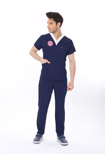 ARMALI SORUMLU HEMŞİRE FORMASI LİKRALI SCRUBS TAKIM (PATRIOT BLUE)