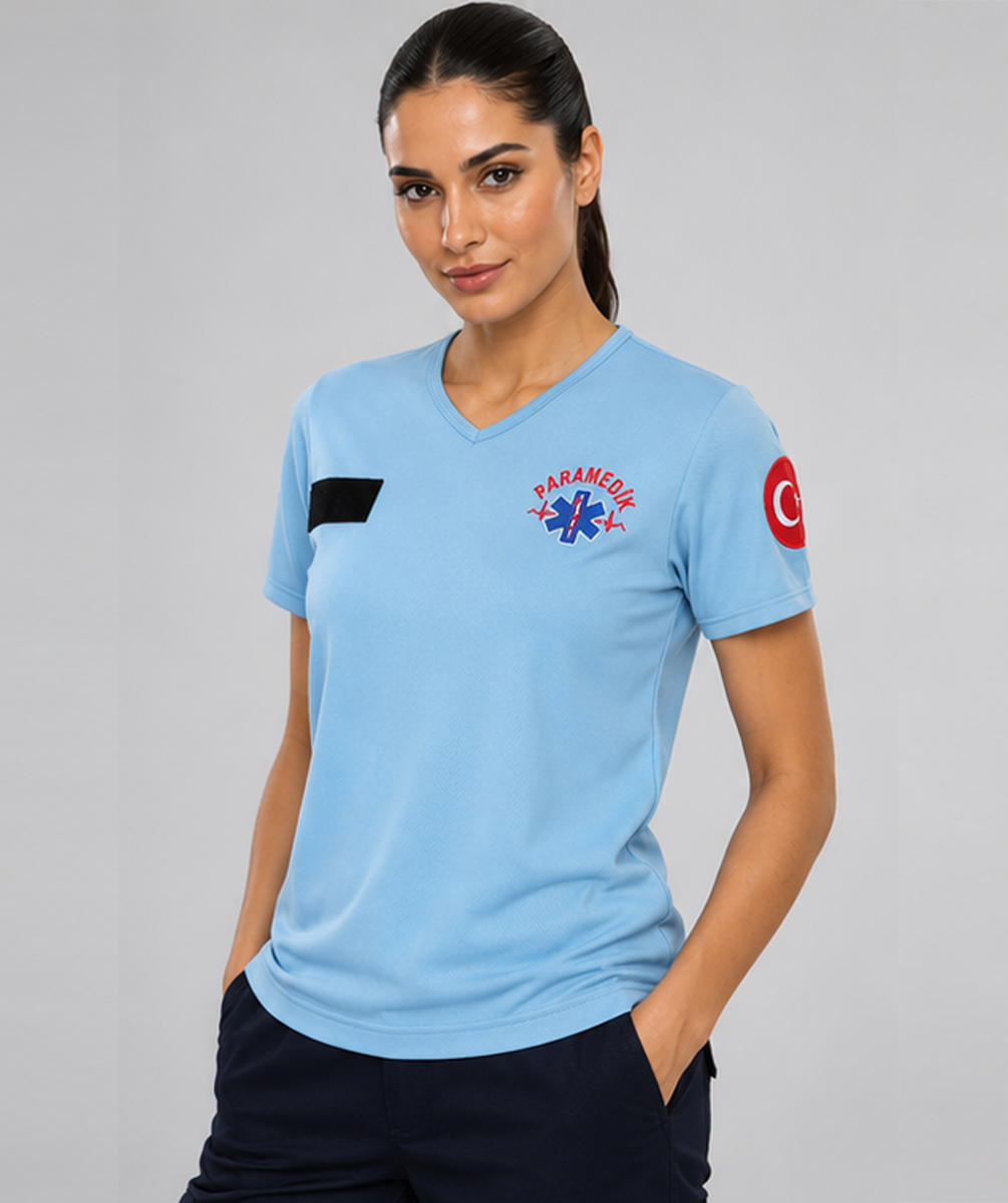 İ-SPORTİVE V Yaka Kısa Kol Paramedik Spor Yazlık T-Shirt