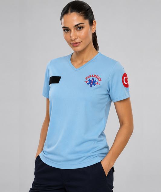 İ-SPORTİVE V Yaka Kısa Kol Paramedik Spor Yazlık T-Shirt
