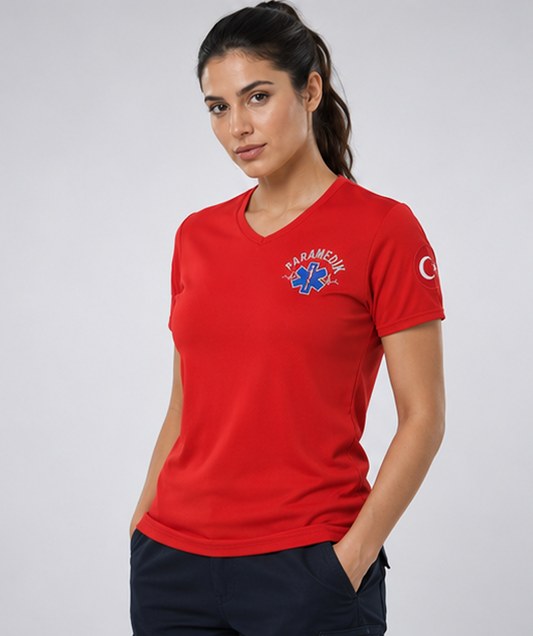 İ-SPORTİVE V Yaka Kısa Kol Paramedik Spor Yazlık T-Shirt
