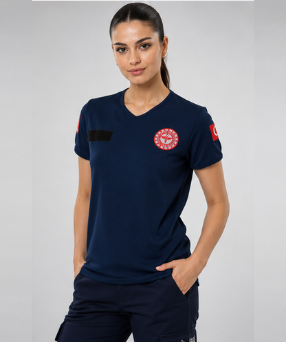 İ-SPORTİVE V Yaka Kısa Kol Acil Sağlık Spor Yazlık T-Shirt
