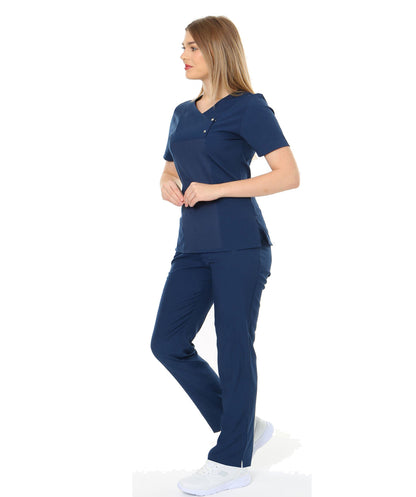 I-modern Çıtçıtlı Likralı Takım (ribanalı) Doktor/Hemşire Forması