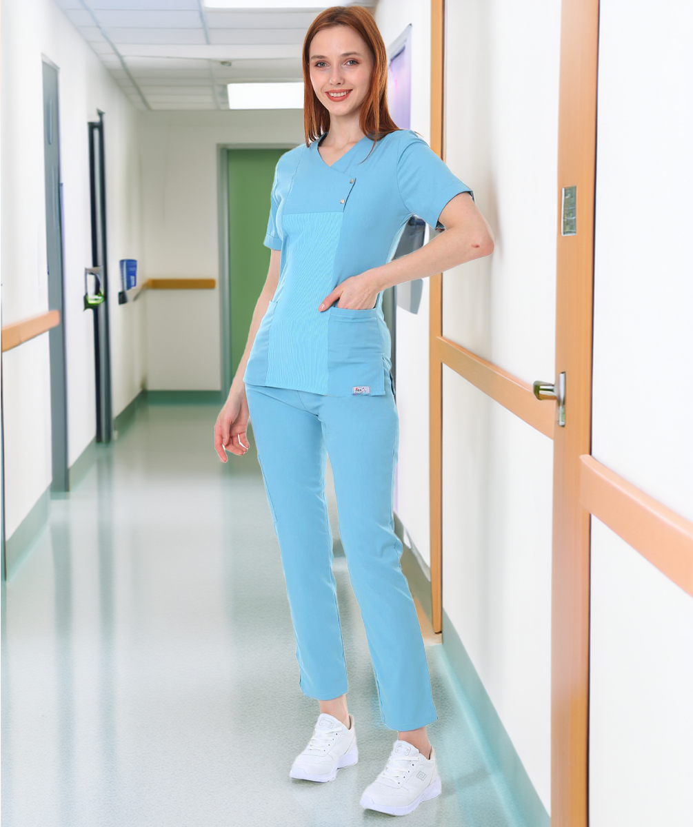I-modern Çıtçıtlı Likralı Takım (ribanalı) Doktor/Hemşire Forması