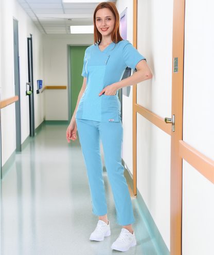 I-modern Çıtçıtlı Likralı Takım (ribanalı) Doktor/Hemşire Forması
