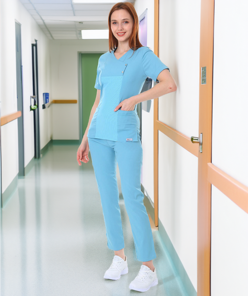 I-modern Çıtçıtlı Likralı Takım (ribanalı) Doktor/Hemşire Forması