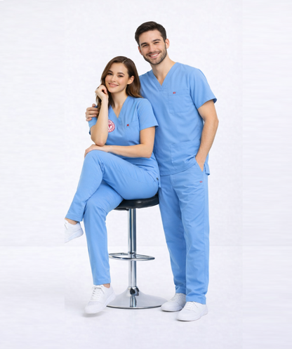 ALASKA MAVİSİ DOKTOR HEKİM FORMASI LİKRALI SCRUBS TAKIM (ALASKAN BLUE)