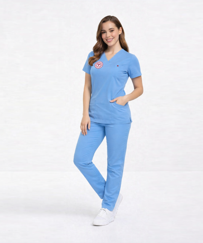 ALASKA MAVİSİ DOKTOR HEKİM FORMASI LİKRALI SCRUBS TAKIM (ALASKAN BLUE)