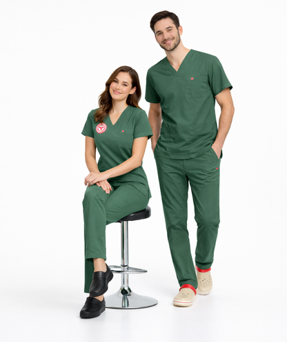 AMELİYATHANE YEŞİL PERSONEL FORMASI LİKRALI SCRUBS TAKIM (FROSTY SPRUCE)