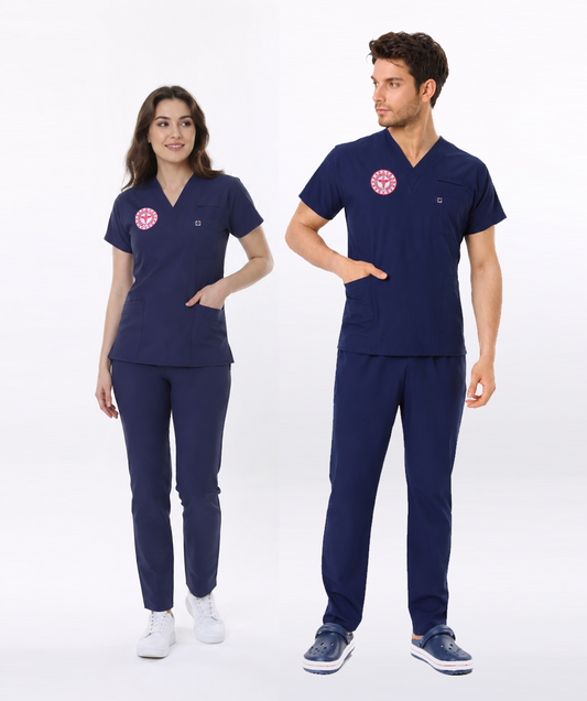 LACİVERT HEMŞİRE FORMASI LİKRALI SCRUBS TAKIM (PATRIOT BLUE)
