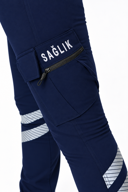 Lacivert Acil Sağlık Outdoor Çok Cepli Likralı Tactical Pantolon (SLIM FIT)