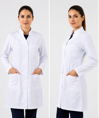 Bayan Hakim Yaka Beyaz Doktor Hemşire Eczacı Vizit Önlük (Uzun Boy)