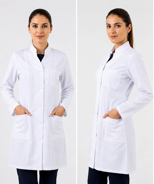 Bayan Hakim Yaka Beyaz Doktor Hemşire Eczacı Vizit Önlük (Uzun Boy)