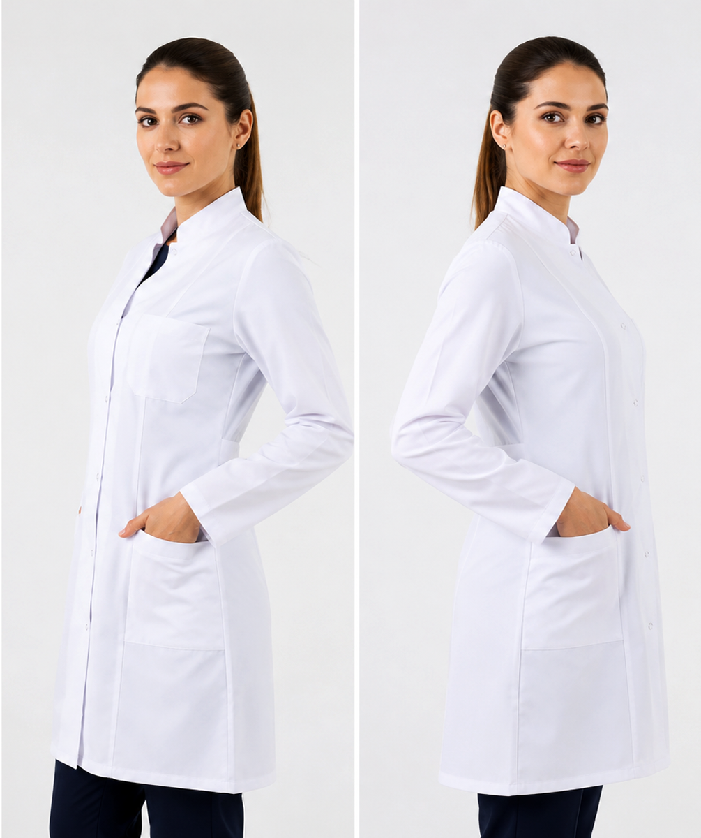 Bayan Hakim Yaka Beyaz Doktor Hemşire Eczacı Vizit Önlük (Uzun Boy)