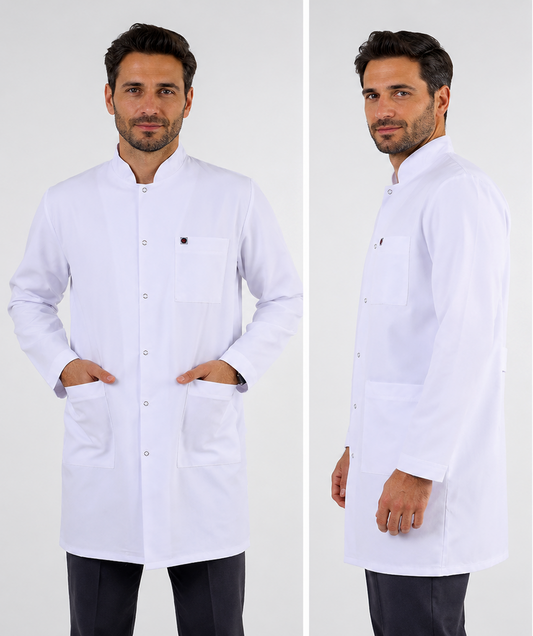 Erkek Beyaz Hakim Yaka Doktor Eczacı Öğretmen Vizit Önlük (Uzun Boy)