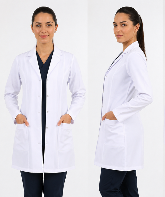 Bayan Klasik Yaka Beyaz Doktor Hemşire Eczacı Vizit Önlük (Uzun Boy)