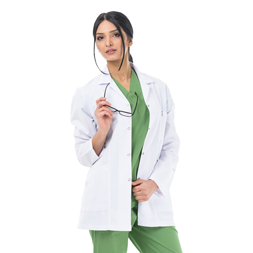 Kadın Klasik Yaka Beyaz Doktor Hemşire Eczacı Laboratuvar Önlüğü