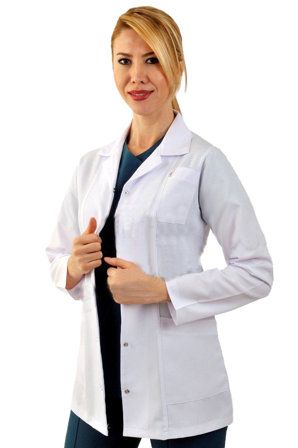 Kadın Klasik Yaka Beyaz Doktor Hemşire Eczacı Laboratuvar Önlüğü