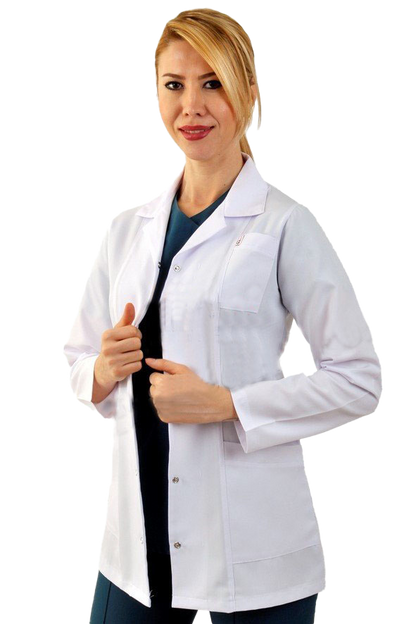 Kadın Klasik Yaka Beyaz Doktor Hemşire Eczacı Laboratuvar Önlüğü