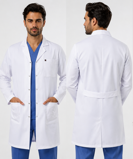 Erkek Klasik Yaka Beyaz Doktor Öğretmen Vizit Önlük (Uzun Boy)
