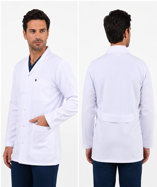 Erkek Klasik Yaka Beyaz Doktor Eczacı Laboratuvar Önlük (Ceket Boy)