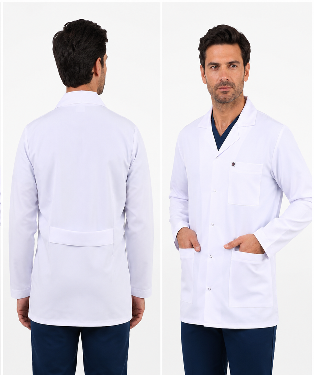 Erkek Klasik Yaka Beyaz Doktor Eczacı Laboratuvar Önlük (Ceket Boy)