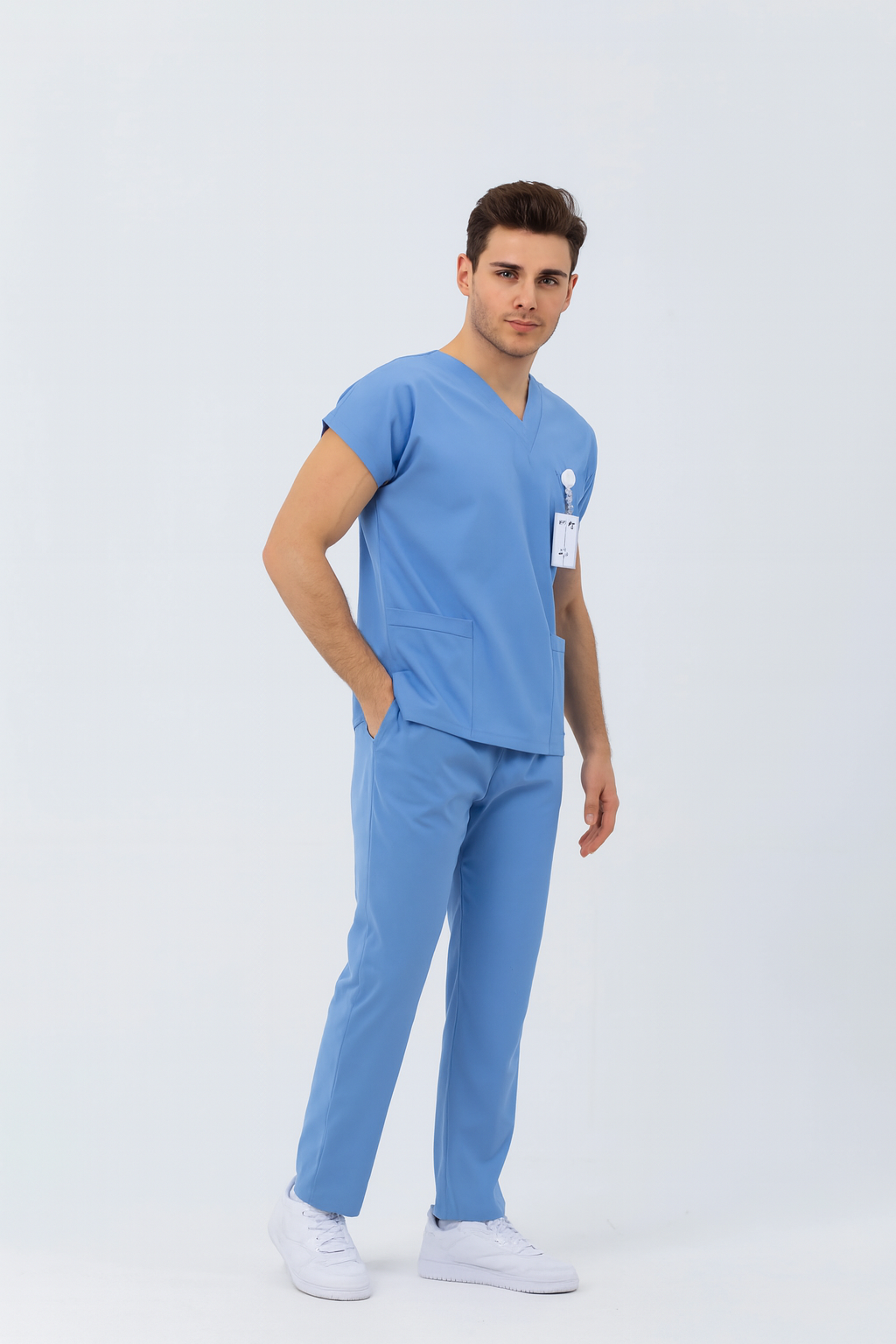 Unisex V Yaka Likralı Doktor Hemşire Scrubs