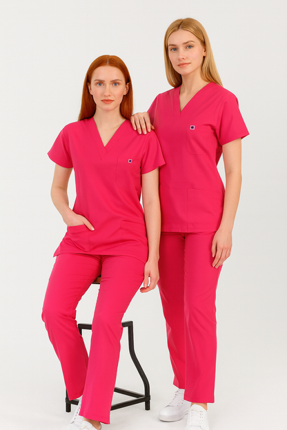 Unisex V Yaka Likralı Doktor Hemşire Scrubs