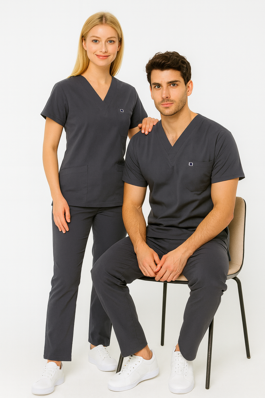 Unisex V Yaka Likralı Doktor Hemşire Scrubs