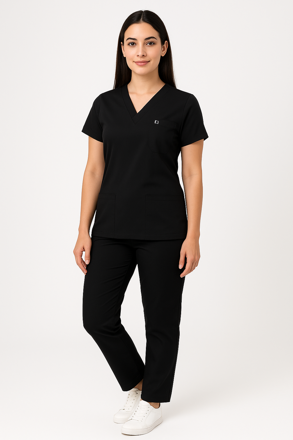 Unisex V Yaka Likralı Doktor Hemşire Scrubs