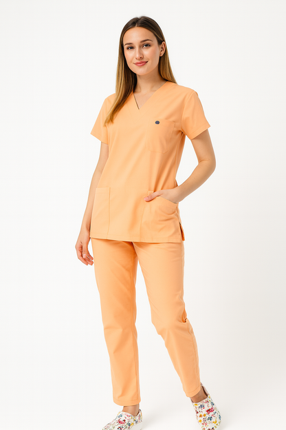Unisex V Yaka Likralı Doktor Hemşire Scrubs