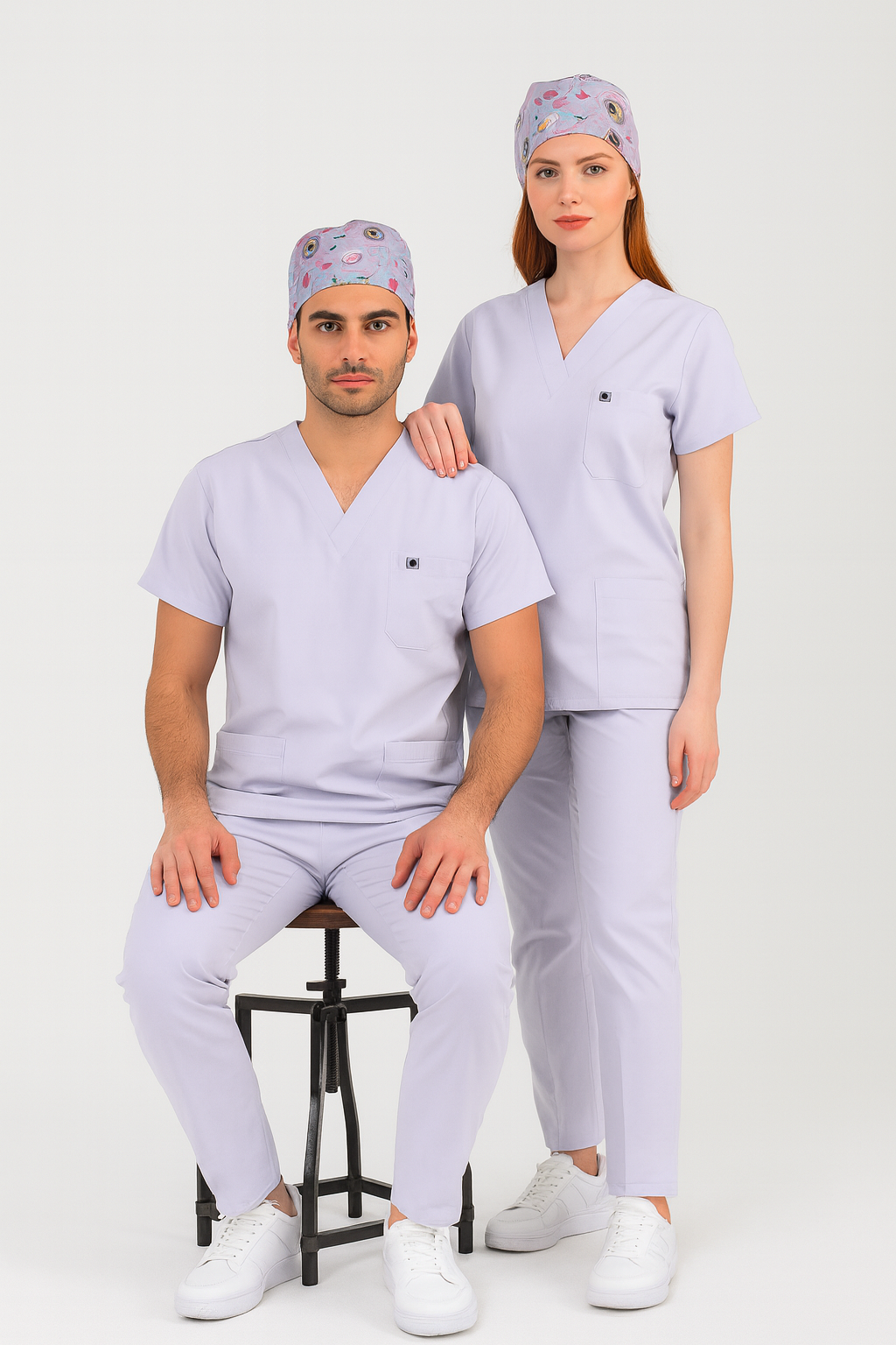 Unisex V Yaka Likralı Doktor Hemşire Scrubs