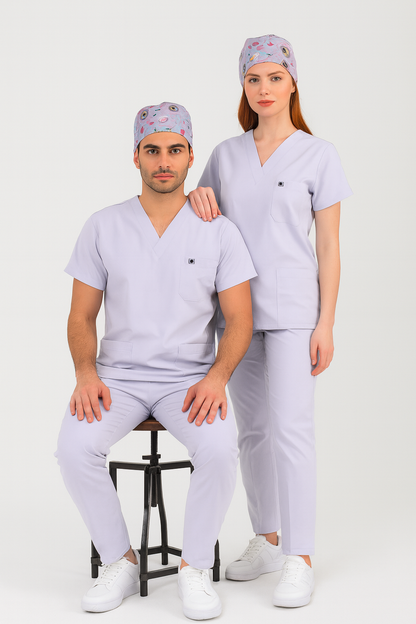 Unisex V Yaka Likralı Doktor Hemşire Scrubs