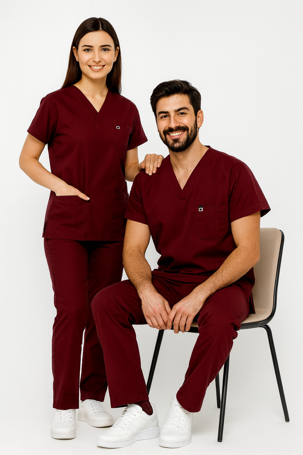 Unisex V Yaka Likralı Forma Takımı – Doktor Hemşire Scrubs Üst Alt