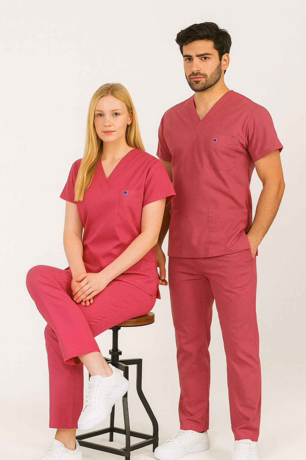 Unisex V Yaka Likralı Forma Takımı – Doktor Hemşire Scrubs Üst Alt