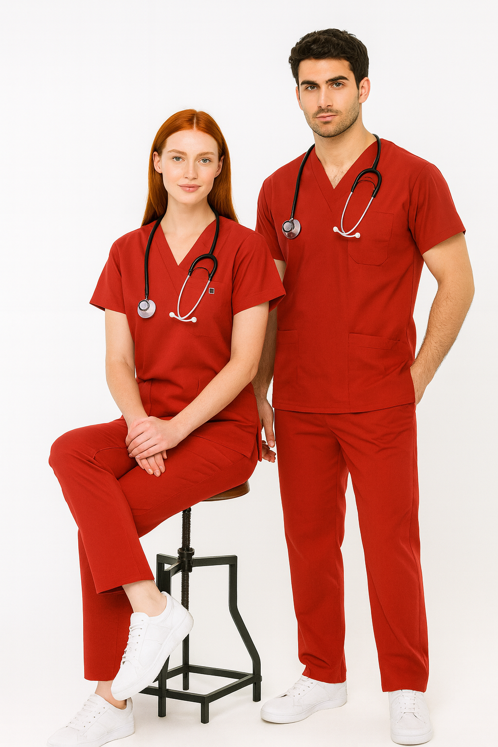 Unisex V Yaka Likralı Forma Takımı – Doktor Hemşire Scrubs Üst Alt