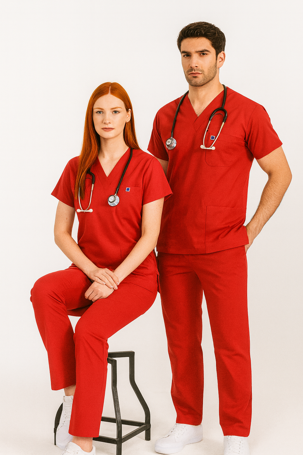 Unisex V Yaka Likralı Doktor Hemşire Scrubs