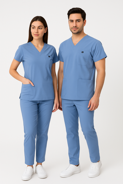Unisex V Yaka Likralı Doktor Hemşire Scrubs