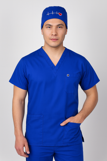 Unisex V Yaka Likralı Doktor Hemşire Scrubs