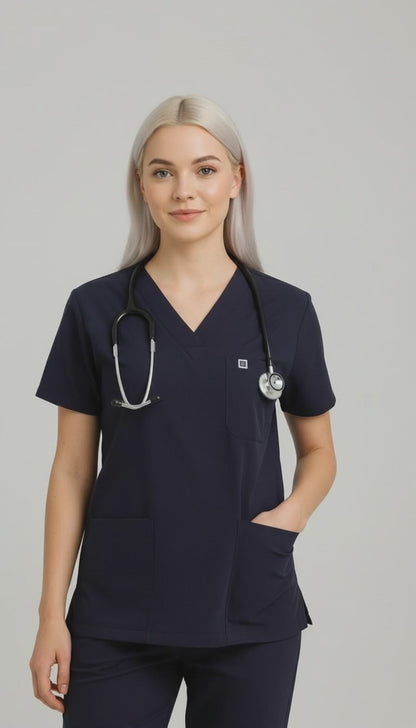 Unisex V Yaka Likralı Doktor Hemşire Scrubs