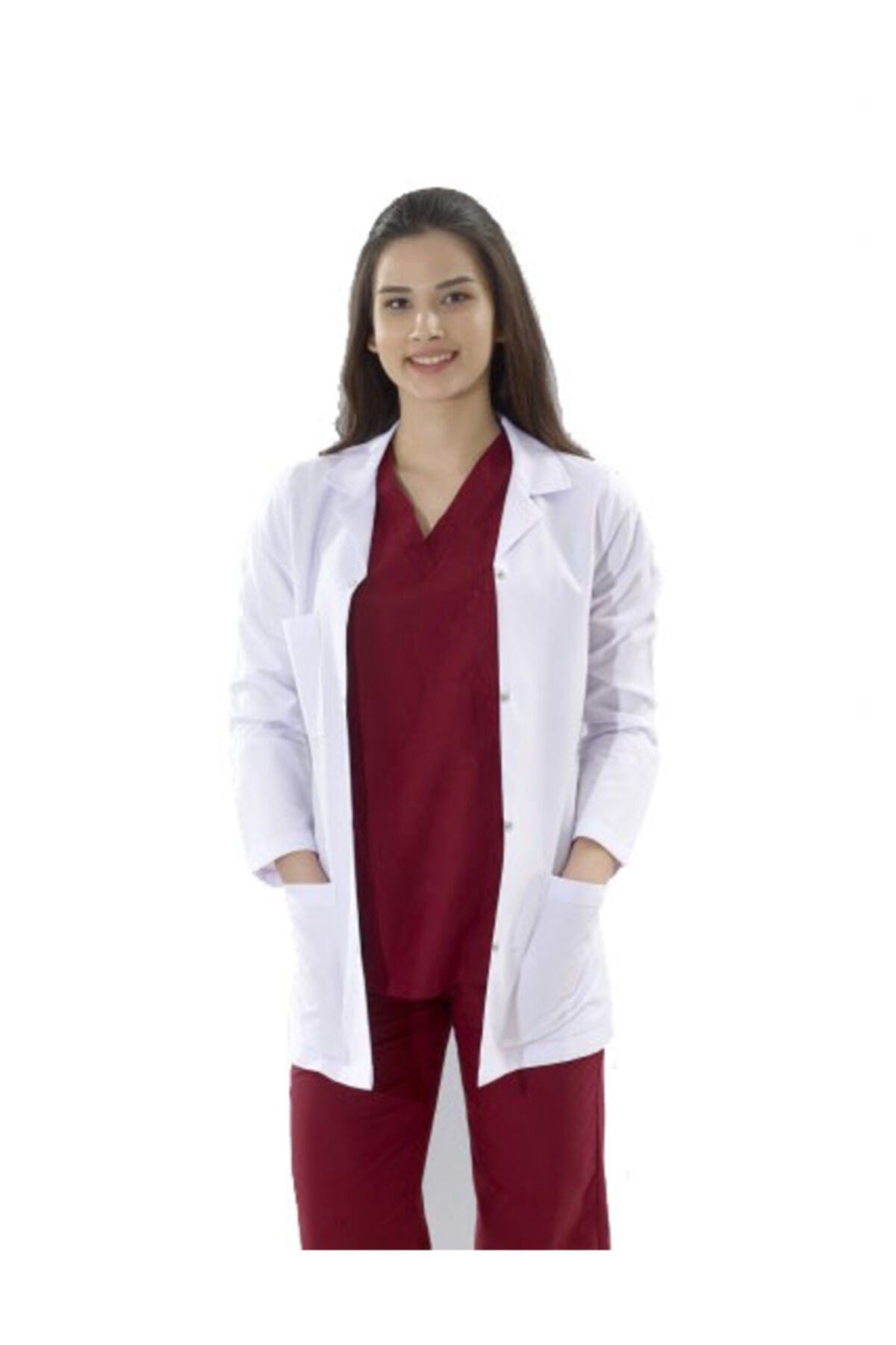 Kadın Klasik Yaka Beyaz Doktor Hemşire Eczacı Laboratuvar Önlüğü