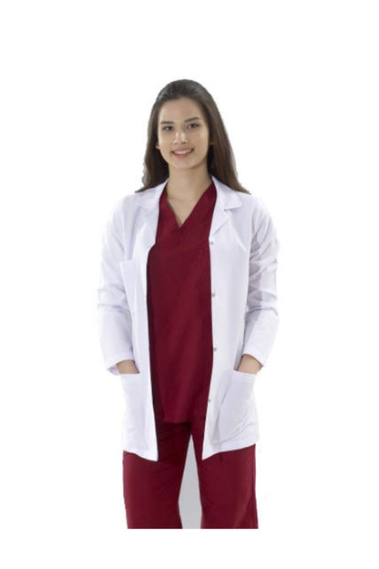 Kadın Klasik Yaka Beyaz Doktor Hemşire Eczacı Laboratuvar Önlüğü