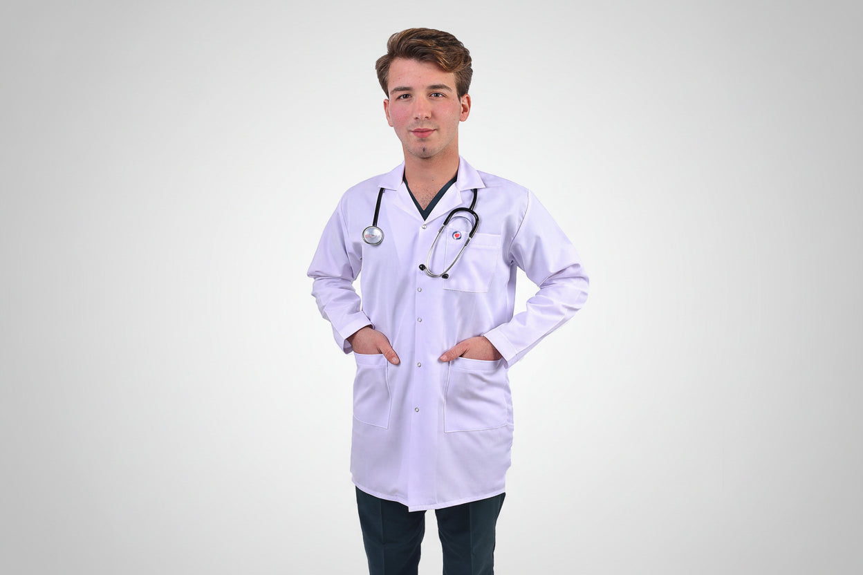 Erkek Klasik Yaka Beyaz Doktor Öğretmen Vizit Önlük
