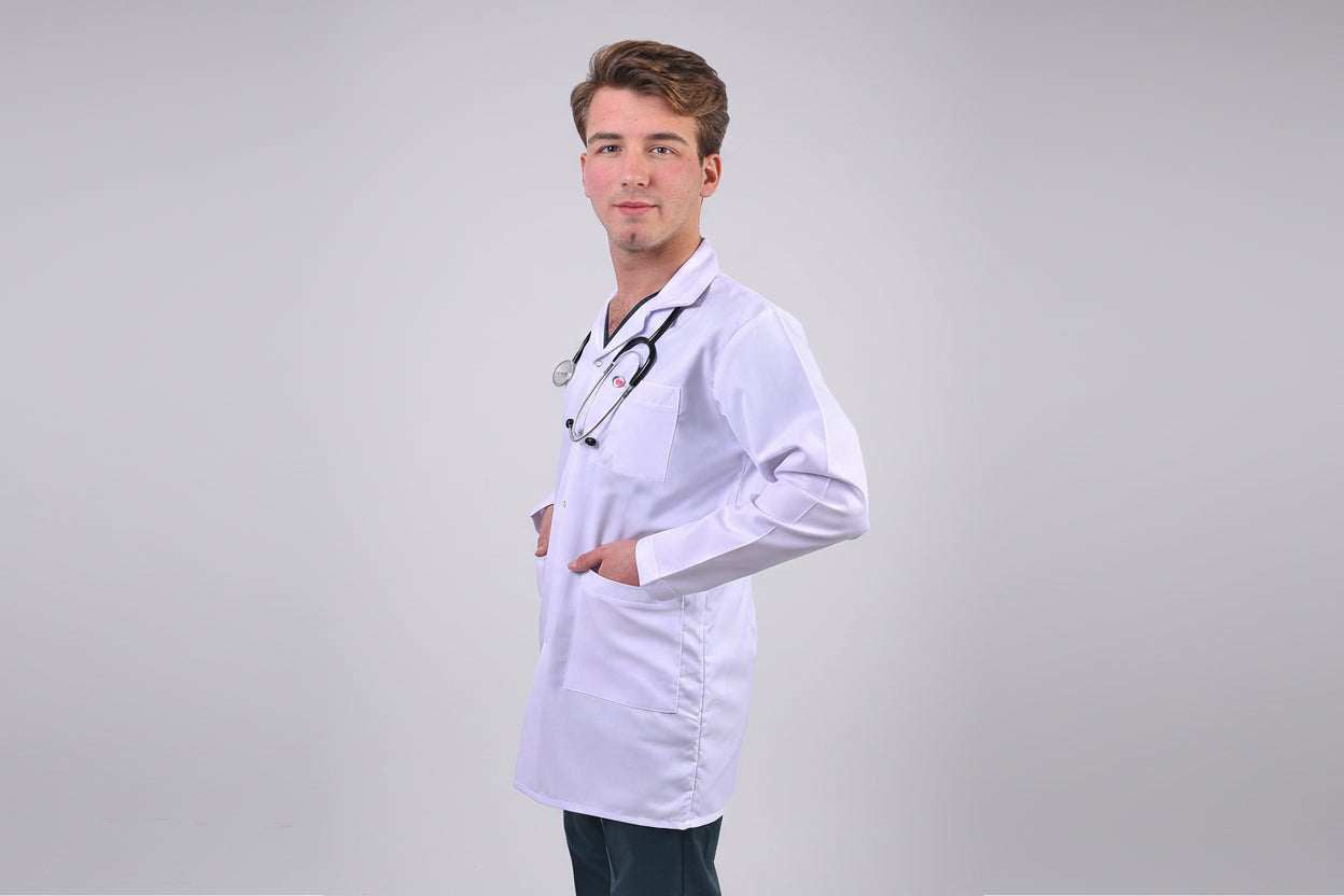 Erkek Klasik Yaka Beyaz Doktor Öğretmen Vizit Önlük